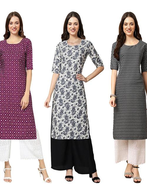 pack of 3 multi colored straight kurta - 19402889 - Very Small Image - 1