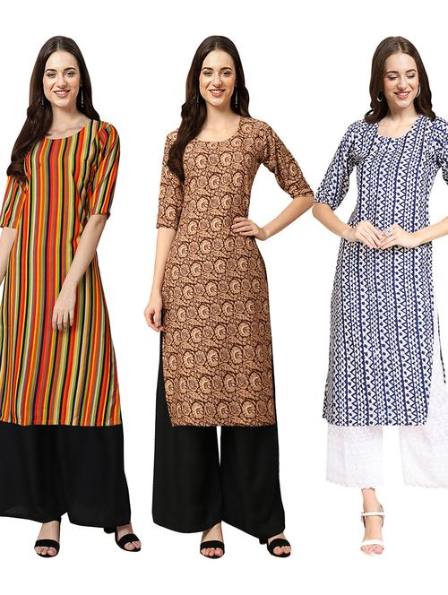 pack of 3 multi colored straight kurta - 19402895 - Very Small Image - 1
