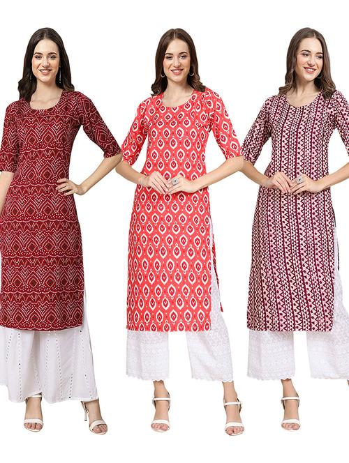pack of 3 multi colored straight kurta - 19402906 - Very Small Image - 1