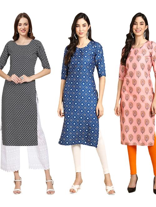 pack of 3 multi colored straight kurta - 19402951 - Very Small Image - 1