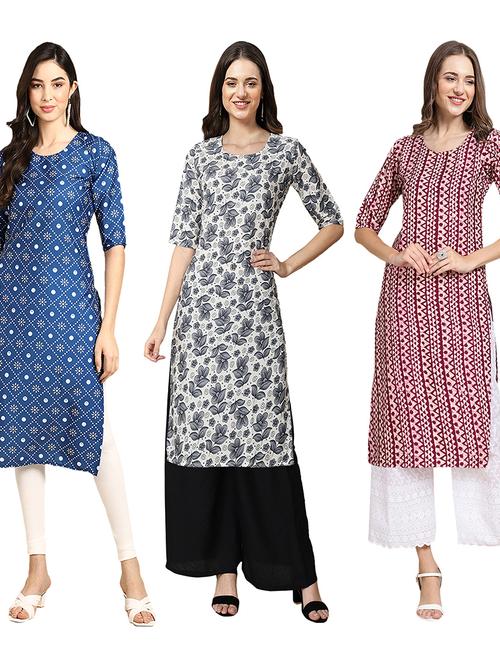 pack of 3 multi colored straight kurta - 19402969 - Very Small Image - 1