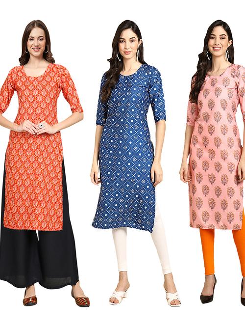 pack of 3 multi colored straight kurta - 19402971 - Very Small Image - 1
