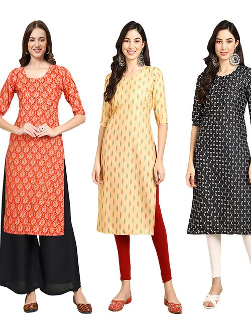 pack of 3 multi colored straight kurta - 19402973 - Very Small Image - 1