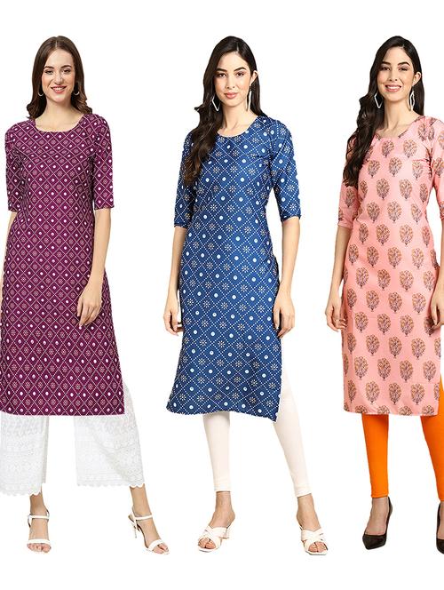pack of 3 multi colored straight kurta - 19402976 - Very Small Image - 1
