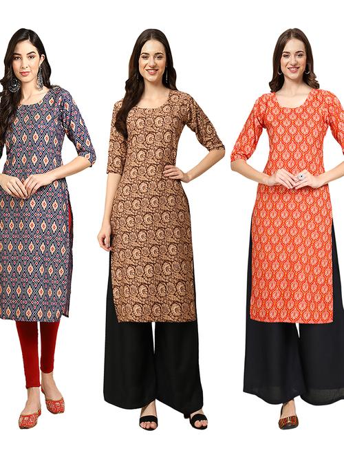 pack of 3 multi colored straight kurta - 19402995 - Very Small Image - 1