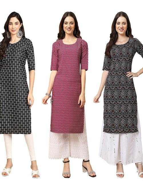 pack of 3 multi colored straight kurta - 19403003 - Very Small Image - 1