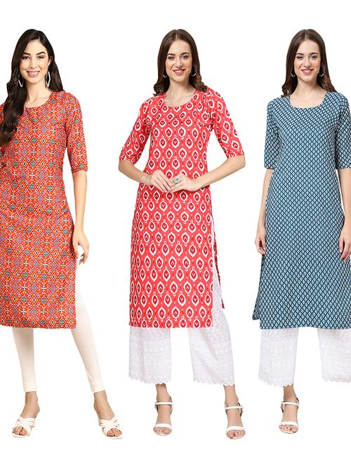pack of 3 multi colored straight kurta - 19403006 - Very Small Image - 1