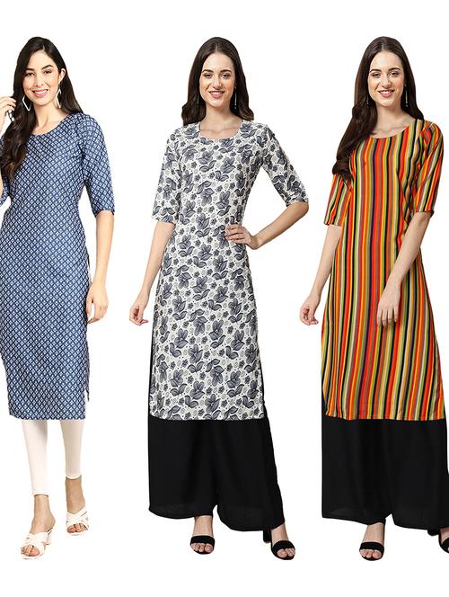 pack of 3 multi colored straight kurta - 19403018 - Very Small Image - 1