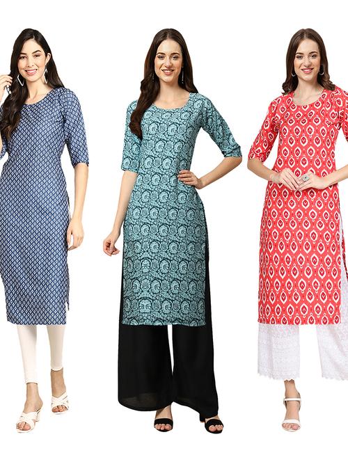 pack of 3 multi colored straight kurta - 19403019 - Very Small Image - 1