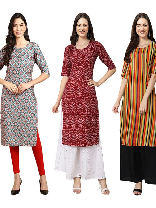 pack of 3 multi colored straight kurta - 19403040 - Very Small Image - 1