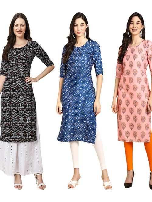 pack of 3 multi colored straight kurta - 19403041 - Very Small Image - 1