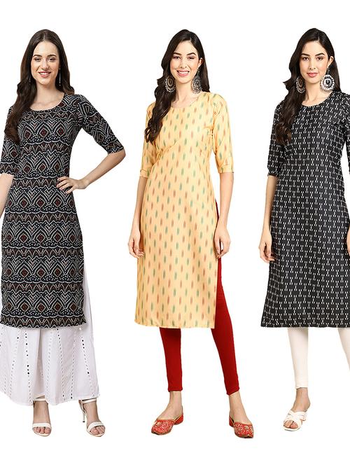 pack of 3 multi colored straight kurta - 19403043 - Very Small Image - 1