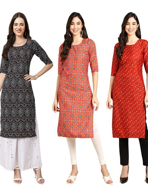 pack of 3 multi colored straight kurta - 19403044 - Very Small Image - 1