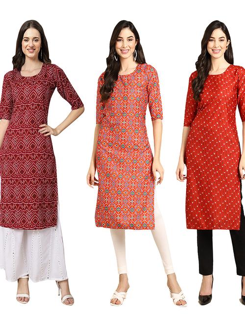 pack of 3 multi colored straight kurta - 19403049 - Very Small Image - 1