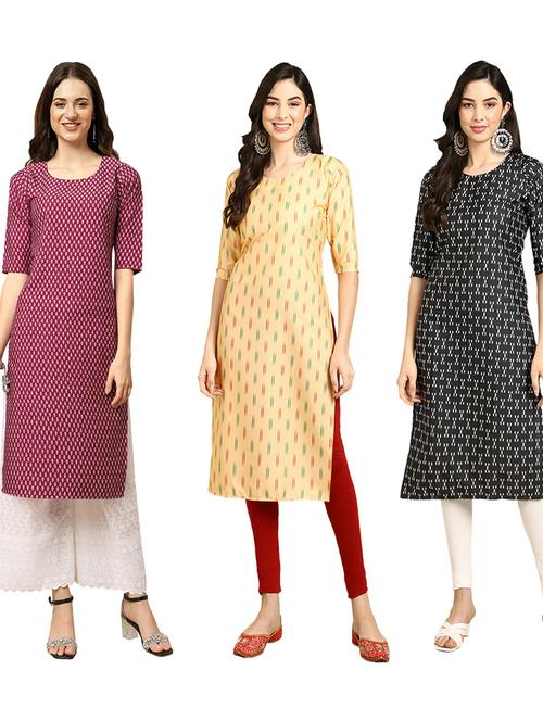 pack of 3 multi colored straight kurta - 19403058 - Very Small Image - 1