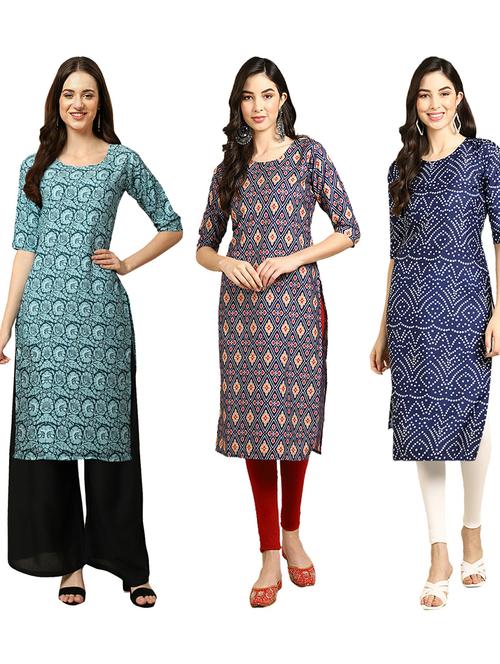 pack of 3 multi colored straight kurta - 19403067 - Very Small Image - 1