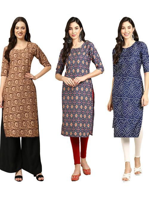 pack of 3 multi colored straight kurta - 19403072 - Very Small Image - 1
