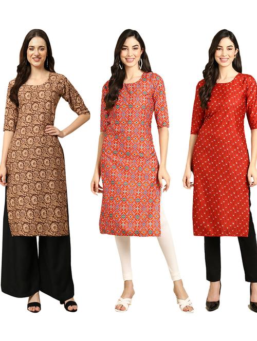 pack of 3 multi colored straight kurta - 19403074 - Very Small Image - 1