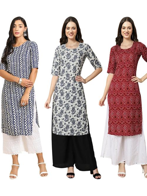 pack of 3 multi colored straight kurta - 19403087 - Very Small Image - 1