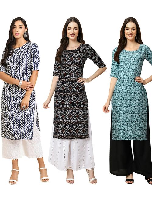 pack of 3 multi colored straight kurta - 19403088 - Very Small Image - 1