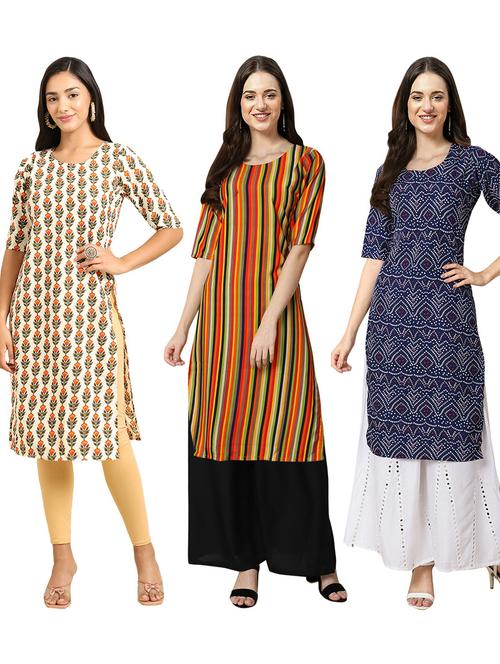 multi coloured printed straight kurta set - 19403106 - Very Small Image - 1