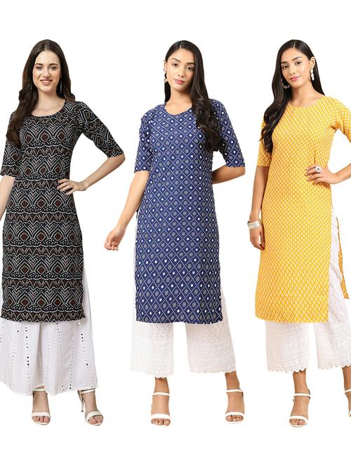 multi coloured printed straight kurta set - 19403156 - Very Small Image - 1