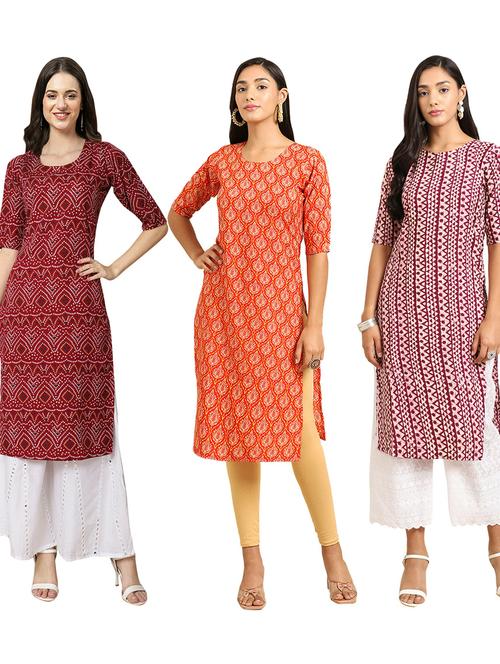 multi coloured printed straight kurta set - 19403162 - Very Small Image - 1