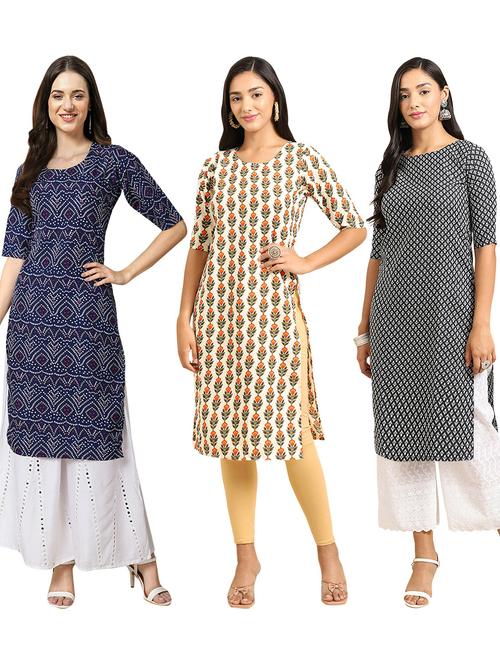 multi coloured printed straight kurta set - 19403165 - Very Small Image - 1