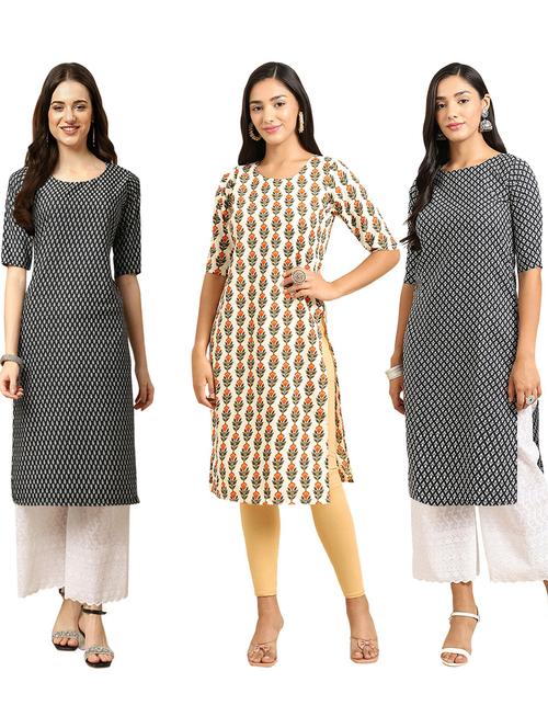 multi coloured printed straight kurta set - 19403175 - Very Small Image - 1