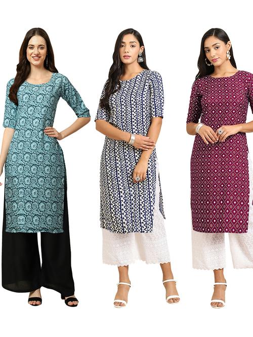 multi coloured printed straight kurta set - 19403179 - Very Small Image - 1