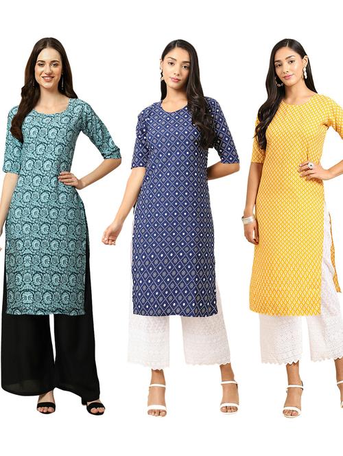 multi coloured printed straight kurta set - 19403181 - Very Small Image - 1