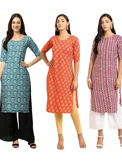 multi coloured printed straight kurta set - 19403182 - Very Small Image - 1