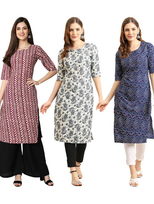 multi coloured printed straight kurta set - 19403194 - Very Small Image - 1