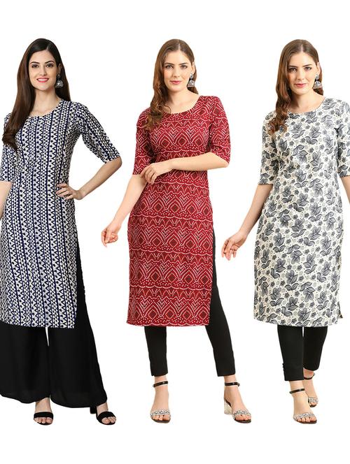 multi coloured printed straight kurta set - 19403201 - Very Small Image - 1