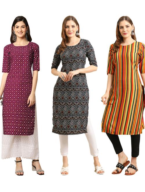 multi coloured printed straight kurta set - 19403225 - Very Small Image - 1
