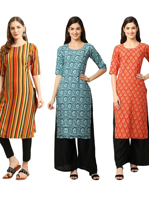 multi coloured printed straight kurta set - 19403231 - Very Small Image - 1