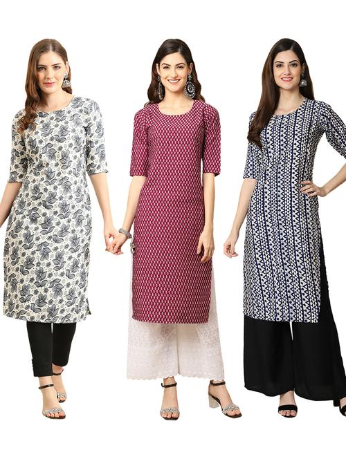 multi coloured printed straight kurta set - 19403234 - Very Small Image - 1