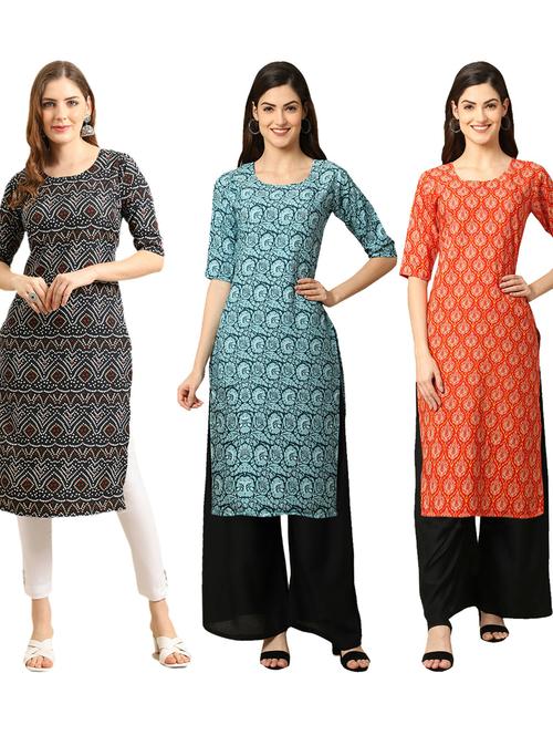 multi coloured printed straight kurta set - 19403240 - Very Small Image - 1