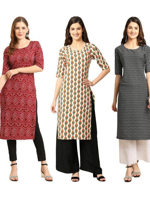 multi coloured printed straight kurta set - 19403244 - Very Small Image - 1