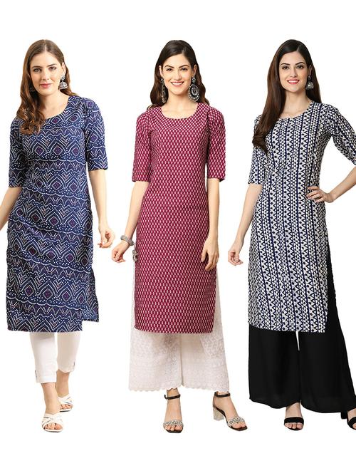 multi coloured printed straight kurta set - 19403250 - Very Small Image - 1