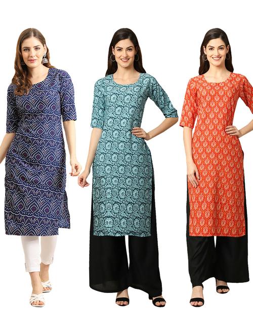multi coloured printed straight kurta set - 19403251 - Very Small Image - 1