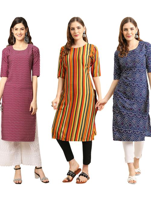 multi coloured printed straight kurta set - 19403253 - Very Small Image - 1