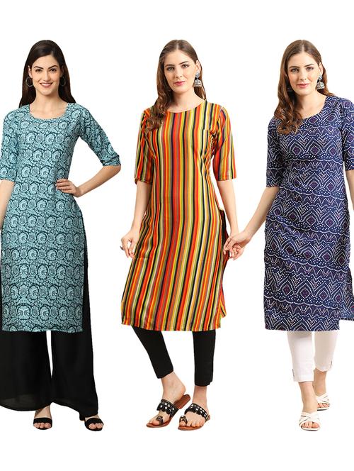 multi coloured printed straight kurta set - 19403263 - Very Small Image - 1