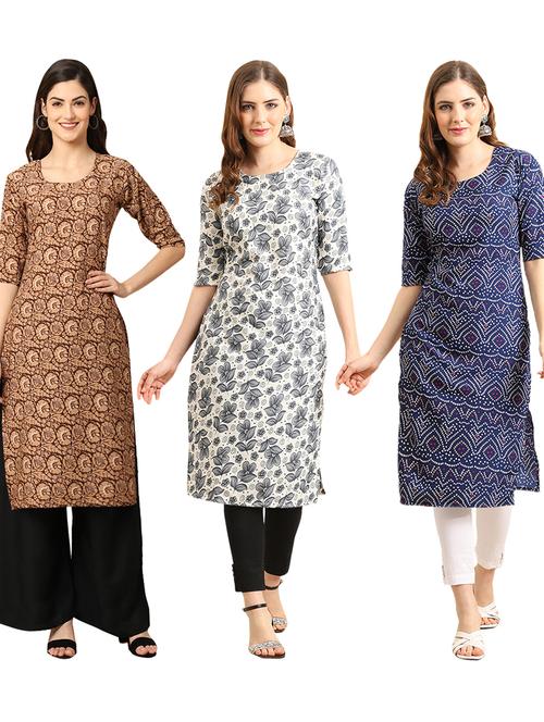 multi coloured printed straight kurta set - 19403269 - Very Small Image - 1