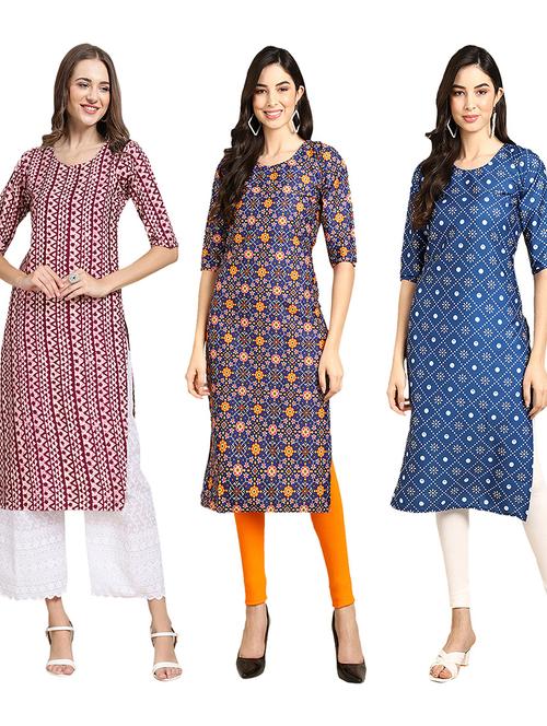 multi coloured printed straight kurta set - 19403279 - Very Small Image - 1