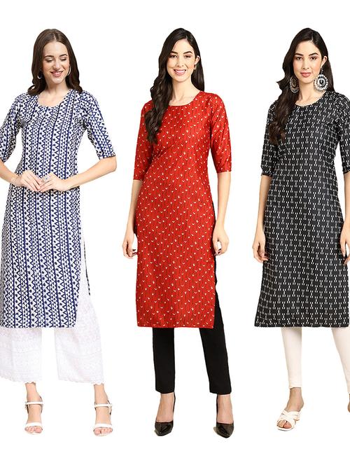 multi coloured printed straight kurta set - 19403285 - Very Small Image - 1