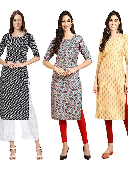 multi coloured printed straight kurta set - 19403291 - Very Small Image - 1