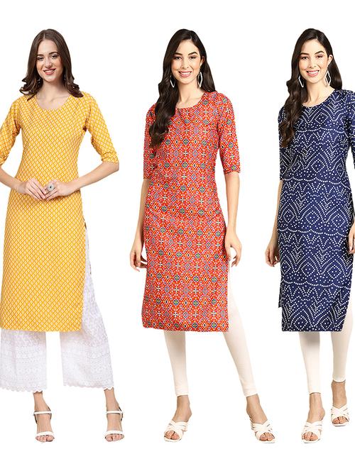 multi coloured printed straight kurta set - 19403292 - Very Small Image - 1