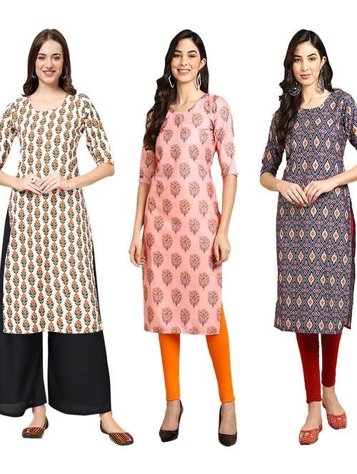 multi coloured printed straight kurta set - 19403303 - Very Small Image - 1