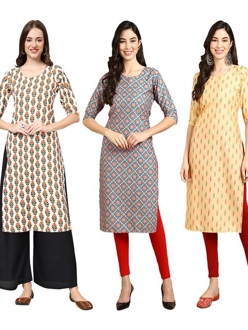 multi coloured printed straight kurta set - 19403306 - Very Small Image - 1